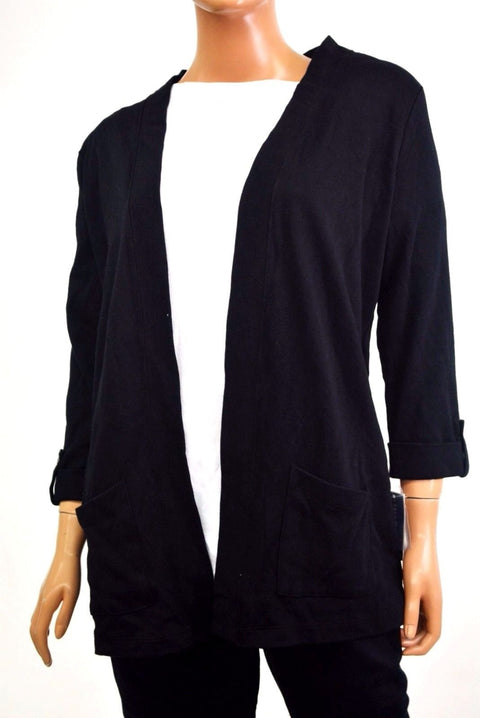 New Karen Scott Women's Open-Front 3/4 Sleeve Cotton Black Cardigan Shrug Top M