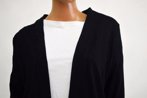 New Karen Scott Women's Open-Front 3/4 Sleeve Cotton Black Cardigan Shrug Top M