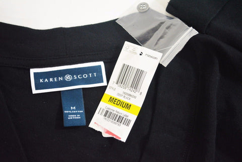 New Karen Scott Women's Open-Front 3/4 Sleeve Cotton Black Cardigan Shrug Top M