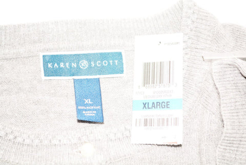 New Karen Scott Womens Long Sleeve Gray Ribbed Button-Down Cardigan Shrug Top XL