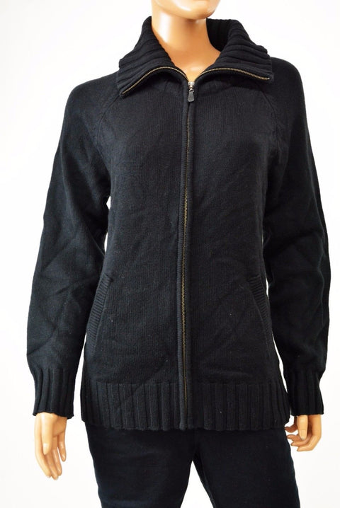 Karen Scott Women's Long Sleeve Black Collar Zip-Front Knit Cardigan Shrug Top M