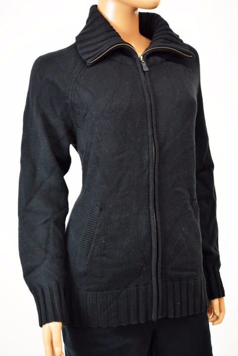 Karen Scott Women's Long Sleeve Black Collar Zip-Front Knit Cardigan Shrug Top M