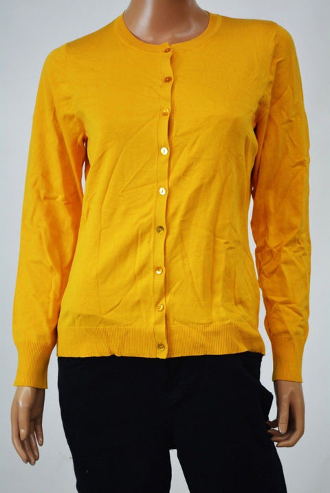 August Silk Women Long Sleeve Silk Blend Yellow Button-Down Cardigan Shrug Top M