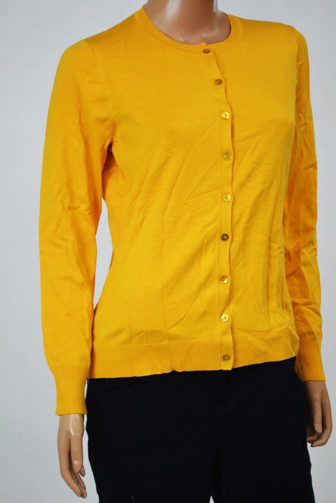 August Silk Women Long Sleeve Silk Blend Yellow Button-Down Cardigan Shrug Top M