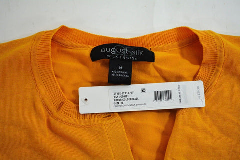 August Silk Women Long Sleeve Silk Blend Yellow Button-Down Cardigan Shrug Top M