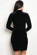 Ladies fashion long sleeve velvet bodycon dress featuring lace-up & cutout waist - evorr.com