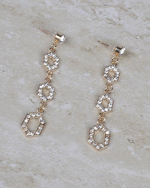 3-Tiered Hexagonal Crystal Dangle Earring