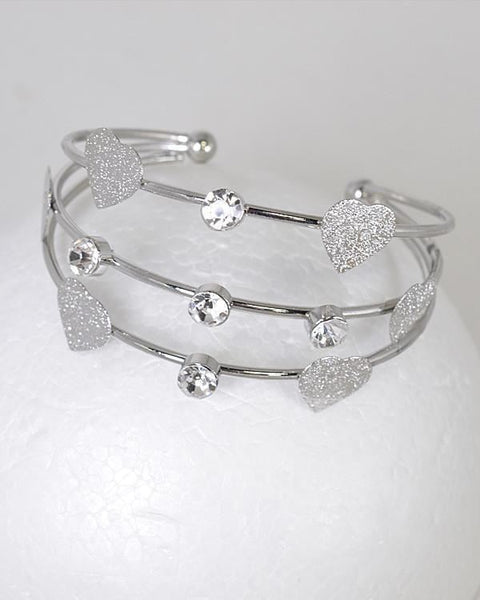 3 Layer Crystal Heart Charm Adjustable Cuff Bracelet