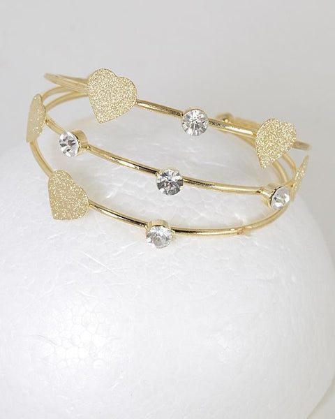 3 Layer Crystal Heart Charm Adjustable Cuff Bracelet