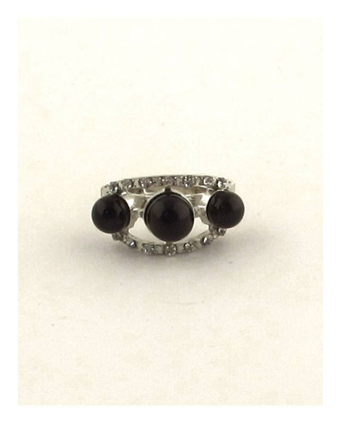 Adjustable pearl and rhinestones ring