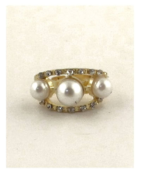 Adjustable pearl and rhinestones ring