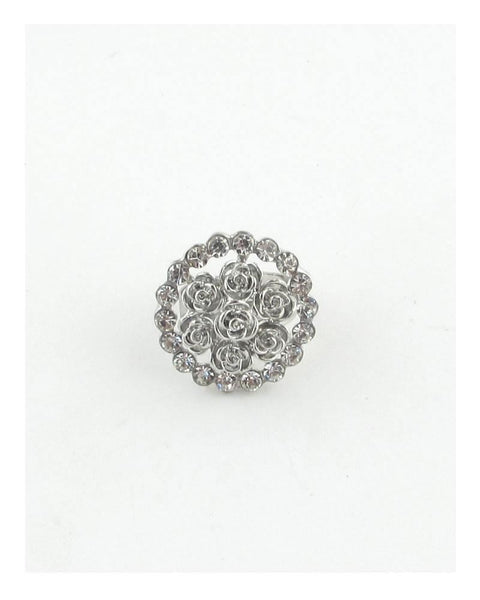 Adjustable round roses and rhinestones ring