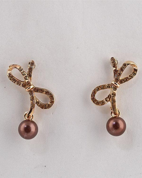 Beaded Crystal Studded Bow Earring - evorr.com