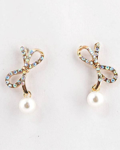 Beaded Crystal Studded Bow Earring - evorr.com