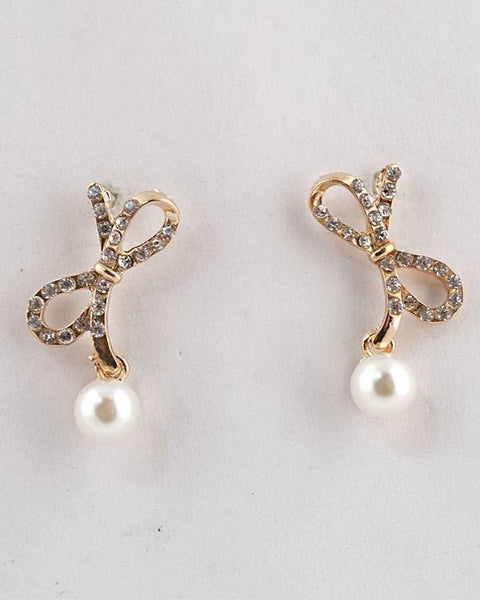 Beaded Crystal Studded Bow Earring - evorr.com