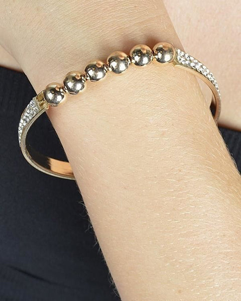 Beaded Two-row Crystal Metal Bangle Bracelet