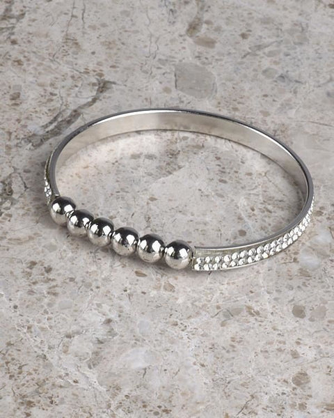 Beaded Two-row Crystal Metal Bangle Bracelet