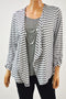 Alfred Dunner Women 3/4 Sleeve Gray Striped Necklace Draped Layered Blouse Top L