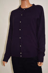 Karen Scott Womens Button Down Long Sleeves Purple Rib Trim Cardigan Shrug Top M