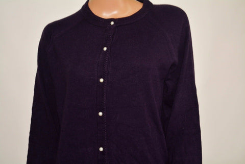 Karen Scott Womens Button Down Long Sleeves Purple Rib Trim Cardigan Shrug Top M