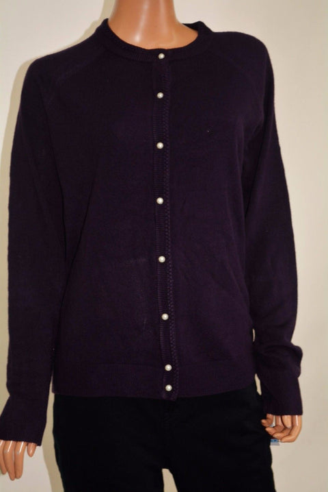 Karen Scott Womens Button Down Long Sleeves Purple Rib Trim Cardigan Shrug Top M