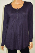 Style&Co Womens Henley Long Sleeve Stretch Purple Pintucked Pleated Blouse Top S - evorr.com