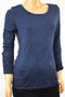 New Alfani Women's Round-Neck Ruched Long-Sleeve Stretch Blue Solid Blouse Top L