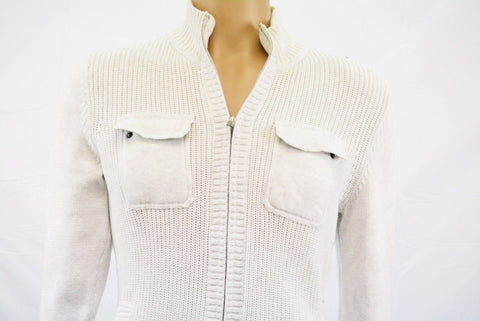 Alfani Men's Cotton Light Gray Textured Full Zip Regular Fit Cardigan Sweater S