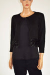 Alfani Women 3/4 SLV Black Faux-Fur-Trim Open-Front Cardigan Bolero Shrug Top S