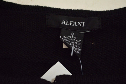 Alfani Women 3/4 SLV Black Faux-Fur-Trim Open-Front Cardigan Bolero Shrug Top S