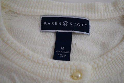 Karen Scott Women's Long Sleeves Luxsoft White Button Front Cardigan Sweater M