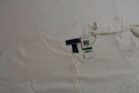 Karen Scott Women's Long-Sleeve White Pointelle Knit Cardigan Sweater Top L