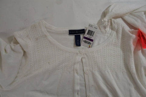 Karen Scott Women's Long-Sleeve White Pointelle Knit Cardigan Sweater Top 2XL