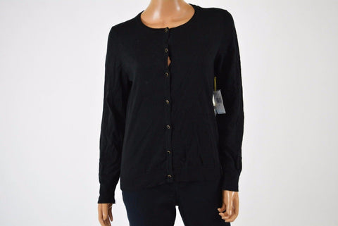 CeCe by Cynthia Steffe Women Button-Down Long Sleev Black Cardigan Sweater Top M