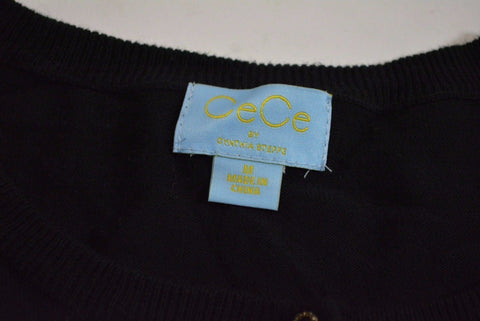 CeCe by Cynthia Steffe Women Button-Down Long Sleev Black Cardigan Sweater Top M