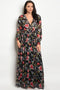 Ladies fashion plus size long sleeve printed chiffon maxi dress with v neckline - evorr.com