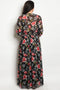 Ladies fashion plus size long sleeve printed chiffon maxi dress with v neckline - evorr.com