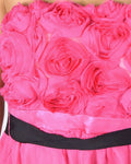 Women's 3D Floral Pattern Tube Neckline Belted Mini Fashion Dress Fuchsia Pink - evorr.com