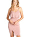 Women's Adjustable Cami Straps Bodycon Fit Fashion Ruffle-Front Dress Pink Mauve - evorr.com