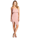 Women's Adjustable Cami Straps Bodycon Fit Fashion Ruffle-Front Dress Pink Mauve - evorr.com