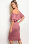 Women's Ladies 3/4 Sleeve Off The Shoulder Bodycon Dress With A Ruffle Detail - evorr.com