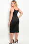Women's Plus size fitted midi dress with a square neckline and slit - evorr.com