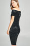 Women's Plus size short sleeve off the shoulder bodycon ice velvet midi dress - evorr.com