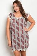 Women's Plus size square neckline short sleeve printed dress - evorr.com