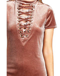 Women's V cutout with lace up ties velvet dress - evorr.com