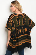 Plus size 3/4 sleeve multi color printed sweater top with a rounded neckline - evorr.com