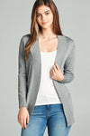 Ladies fshion long sleeve rib banded open sweater cardigan w/pockets - evorr.com