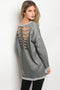 Ladies fashion long sleeve knit sweater with a distressed back and v neckline - evorr.com