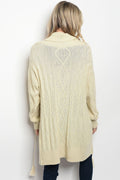 Ladies fashion long sleeve chunky knit ivory sweater that features a tassel wais - evorr.com