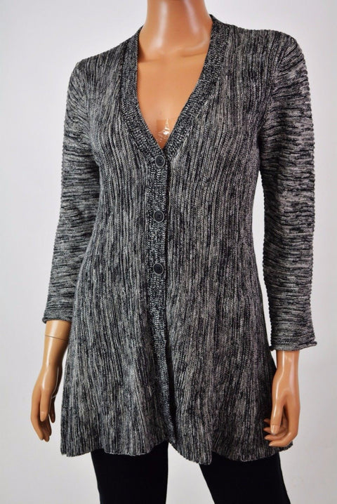 Style&Co Women's 3/4-Sleeves Black Button Down Ribbed Knit Cardigan Shrug Top S - evorr.com